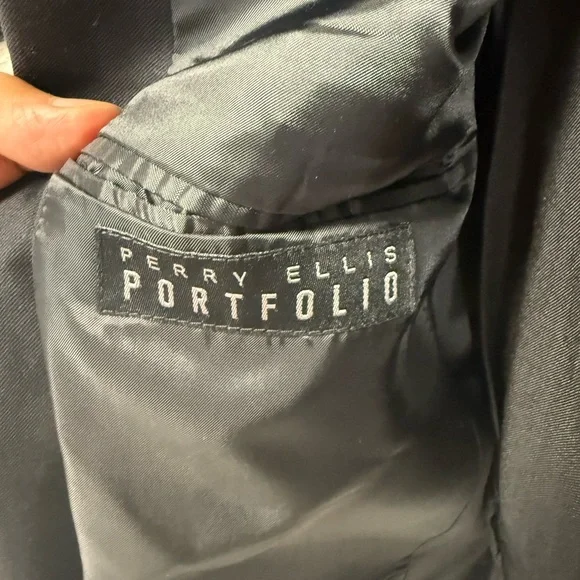 🔥 Perry Ellis Portfolio Men’s Black Wool Suit44R Jacket